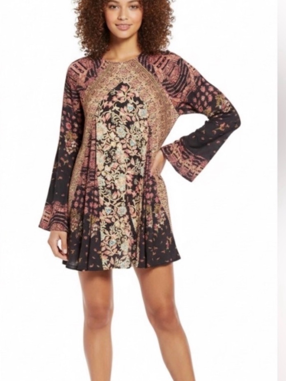 Free People Stevie Floral Boho Bell Sleeve Tunic Size Medium